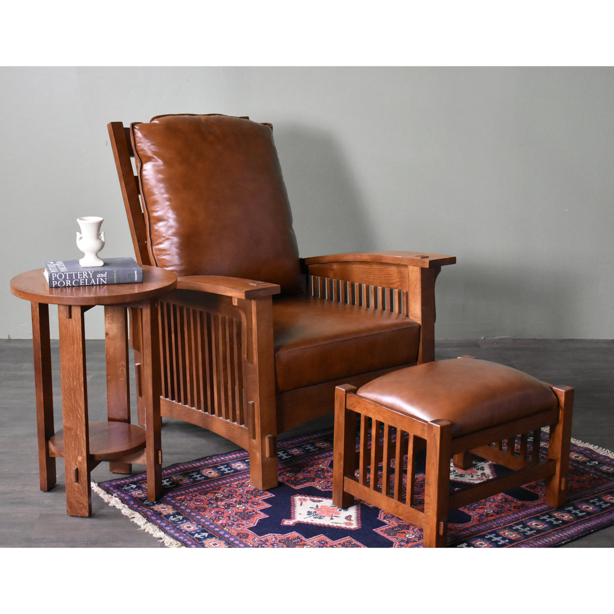 Craftsman-Mission Leather-Oak Morris Arm Chair-Russet Brown-RB-2