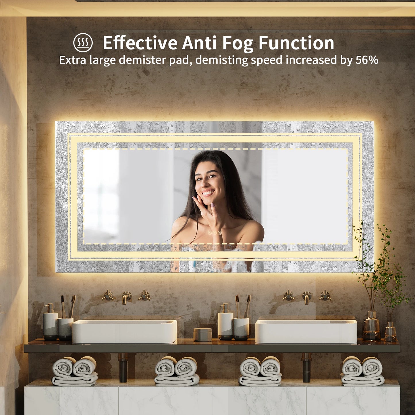 48"X24" LED Bathroom Mirror with Lights, Anti-Fog, Dimmable, Backlit + Front Lit,