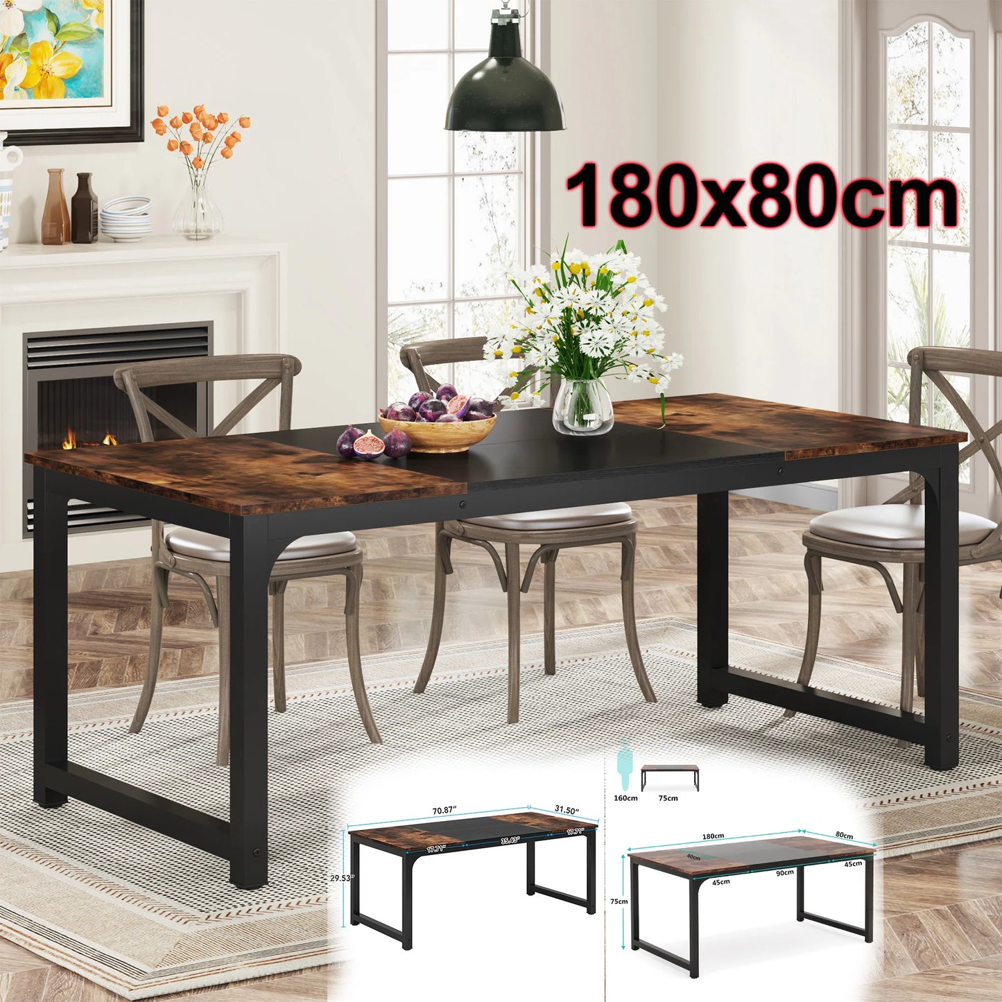 63"x31.5" Industrial Rectangular Kitchen Table for 6-8 Person