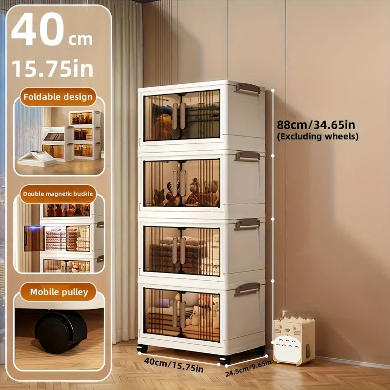 4/5-Tier Heavy-Duty Plastic Foldable & Stackable Wheeled Shelving Unit