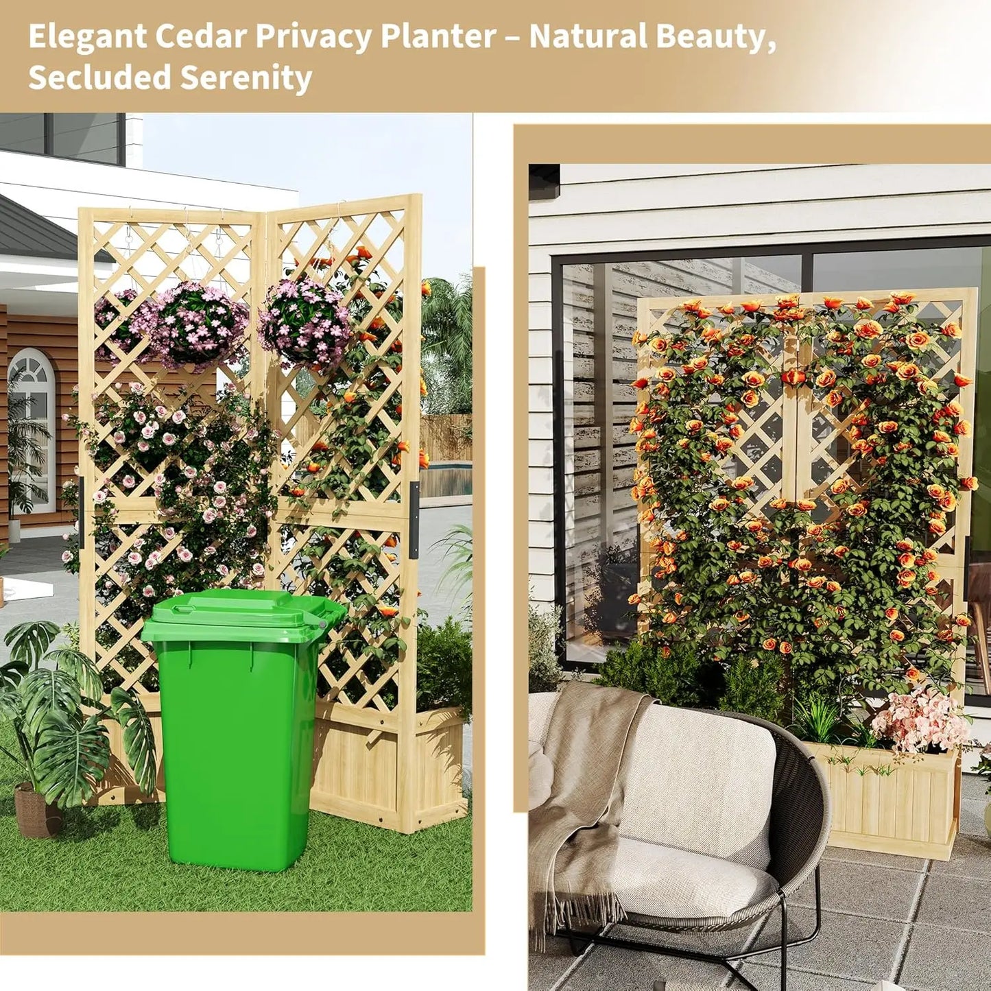 41"x10"x65" Freestanding Privacy Fence with Planter Box & Trellis