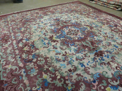 8' X 10' Vintage Handmade Chinese Art Deco Peking Nichols Wool Rug Flowers Nice
