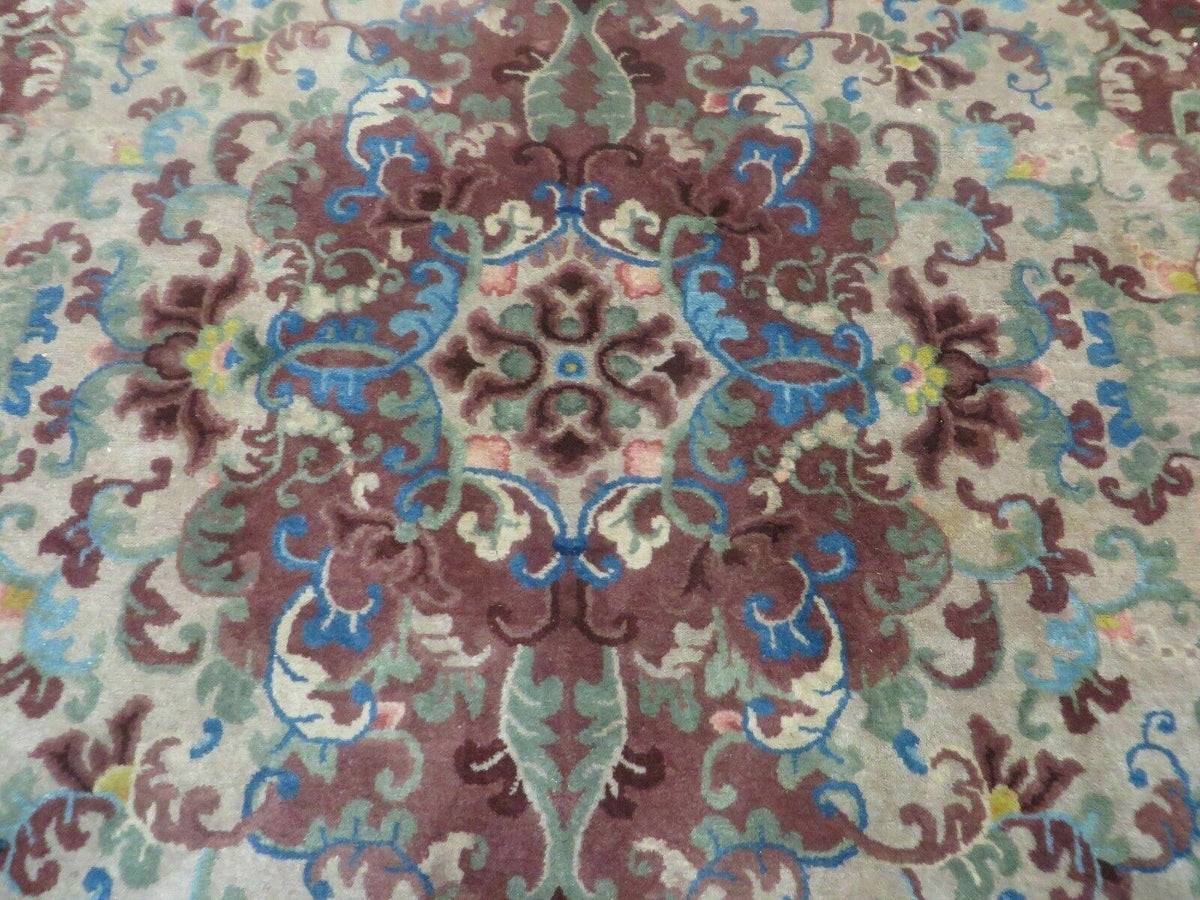 8' X 10' Vintage Handmade Chinese Art Deco Peking Nichols Wool Rug Flowers Nice