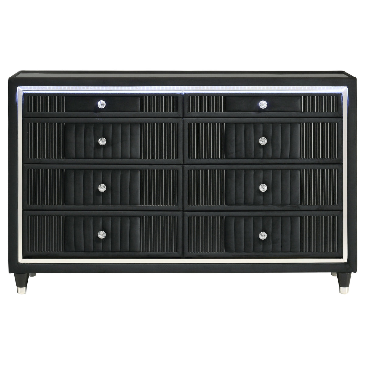 Ravenne 8-drawer Velvet Upholstered LED Dresser Cabinet Black