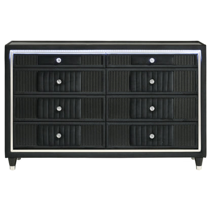 Ravenne 8-drawer Velvet Upholstered LED Dresser Cabinet Black