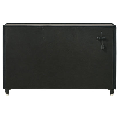 Ravenne 8-drawer Velvet Upholstered LED Dresser Cabinet Black