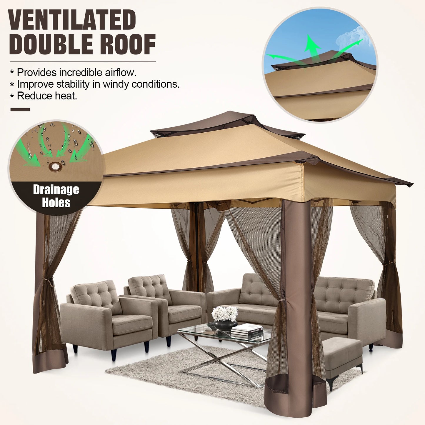 11x11ft Pop Up Gazebo Pavilion With Mosquito Netting