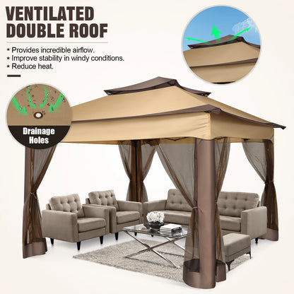 11x11ft Pop Up Gazebo Pavilion With Mosquito Netting