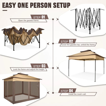 11x11ft Pop Up Gazebo Pavilion With Mosquito Netting