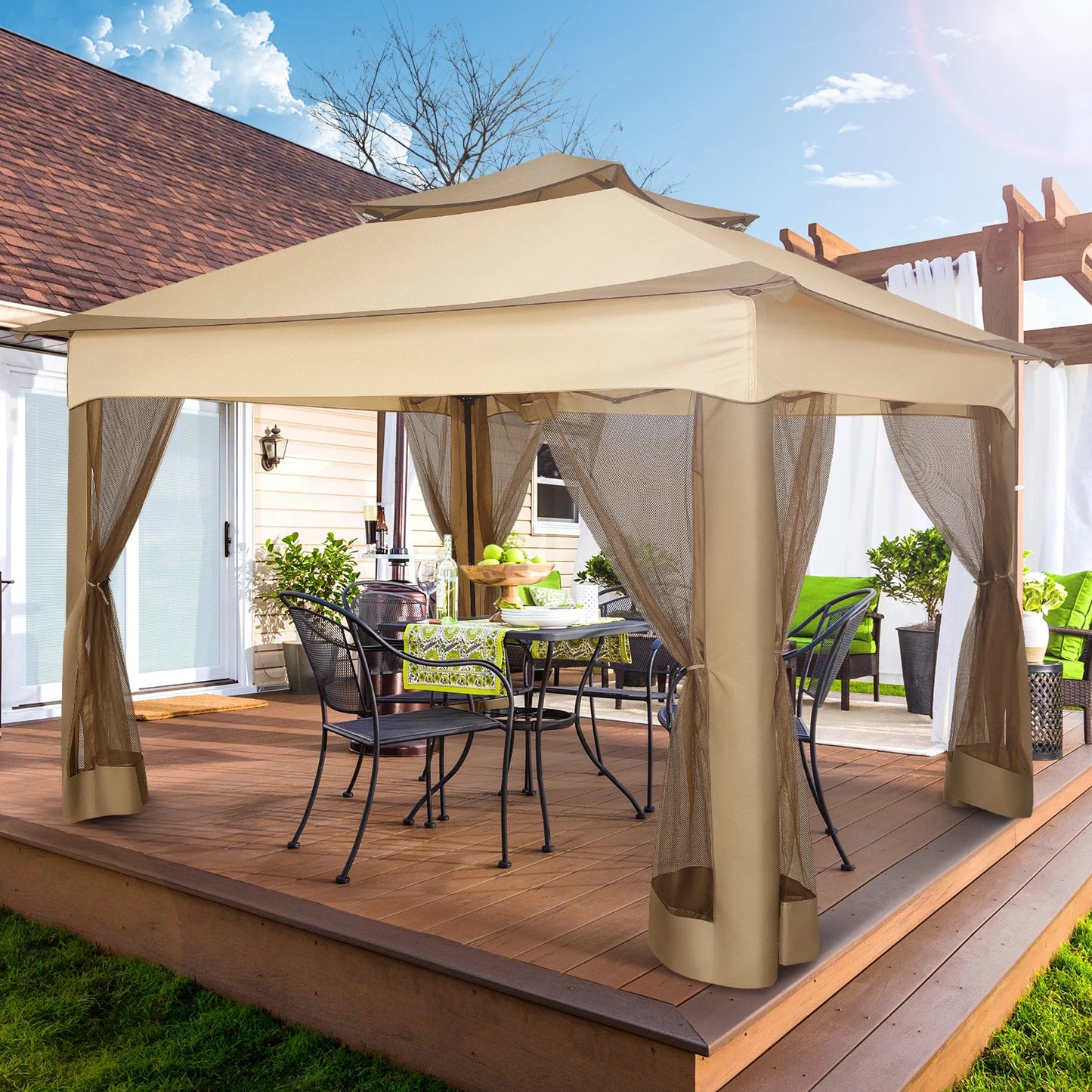 11x11ft Pop Up Gazebo Pavilion With Mosquito Netting
