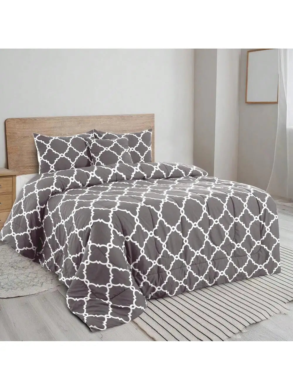 LUX Décor Reversible 5pc Comforter Set, Microfiber Bed in a Bag, Includes 1 Comforter, 2 Pillow Shams