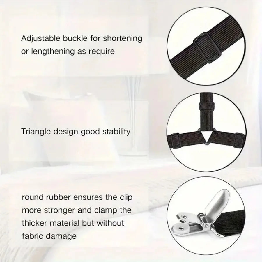 4 Piece Black Anti Slip Triangular strap for bed or table