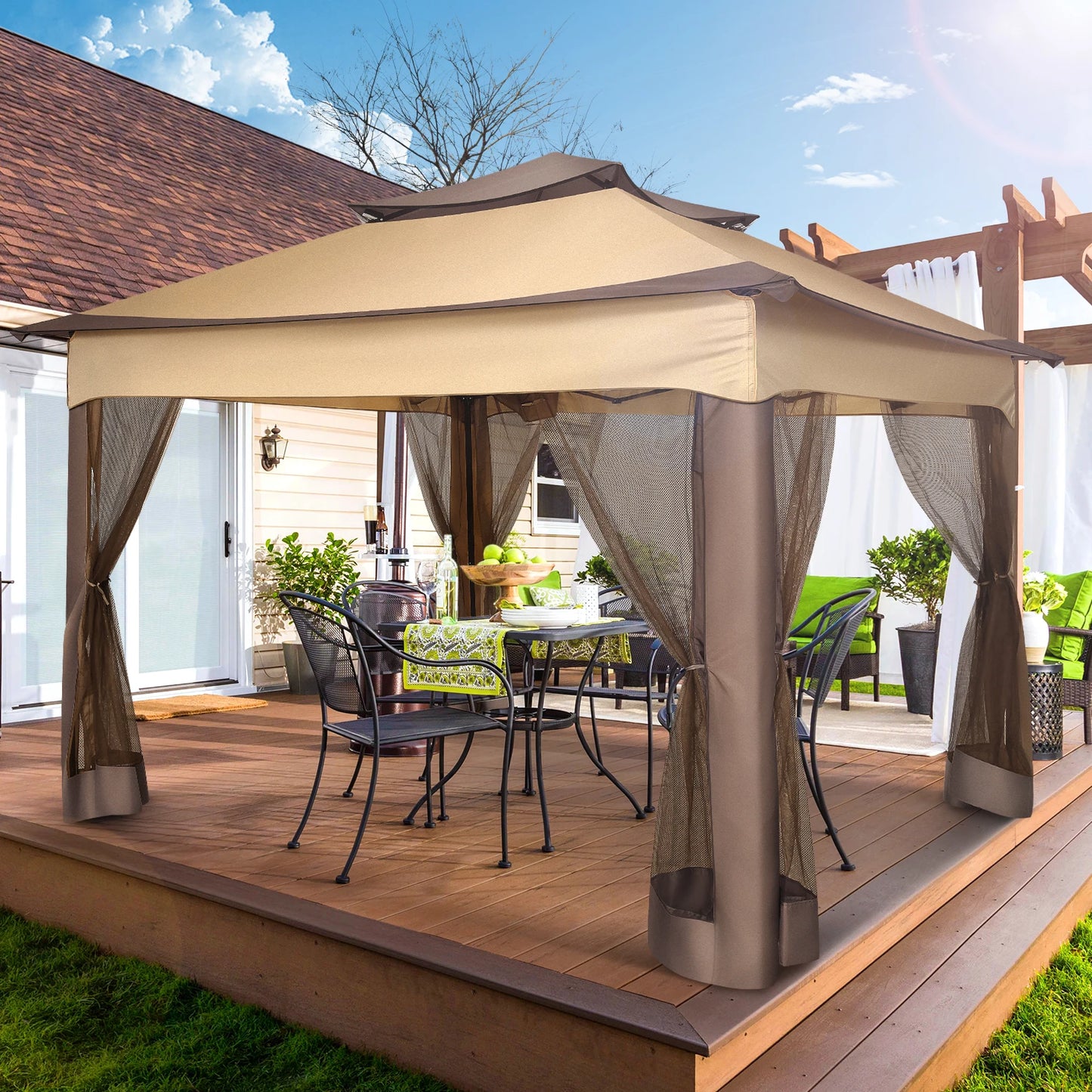 11x11ft Pop Up Gazebo Pavilion With Mosquito Netting