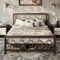 Metal Platform Bed Frame with Vintage Circular Design Headboard and Footboard, Extra Under-Bed Storage