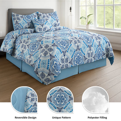 LUX Décor Reversible 5pc Comforter Set, Microfiber Bed in a Bag, Includes 1 Comforter, 2 Pillow Shams