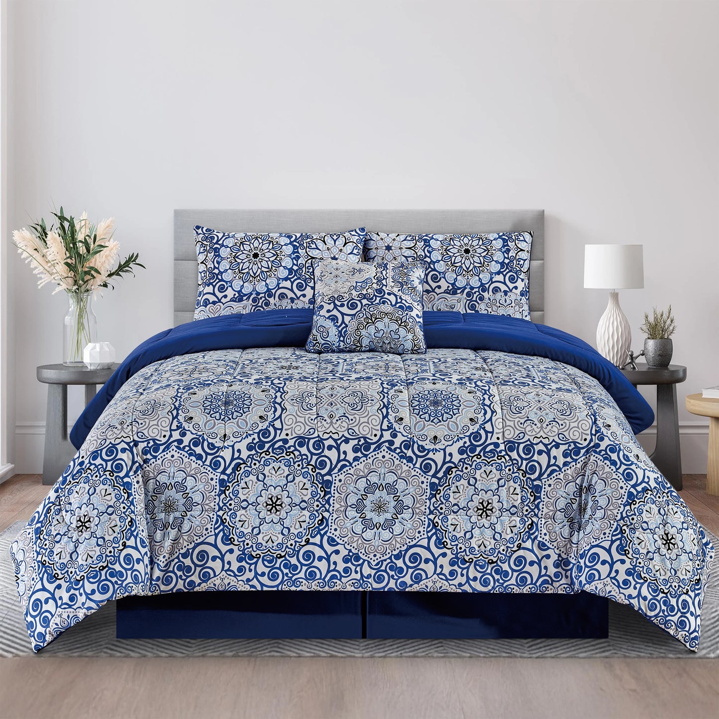 LUX Décor Reversible 5pc Comforter Set, Microfiber Bed in a Bag, Includes 1 Comforter, 2 Pillow Shams