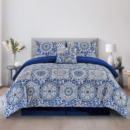 LUX Décor Reversible 5pc Comforter Set, Microfiber Bed in a Bag, Includes 1 Comforter, 2 Pillow Shams