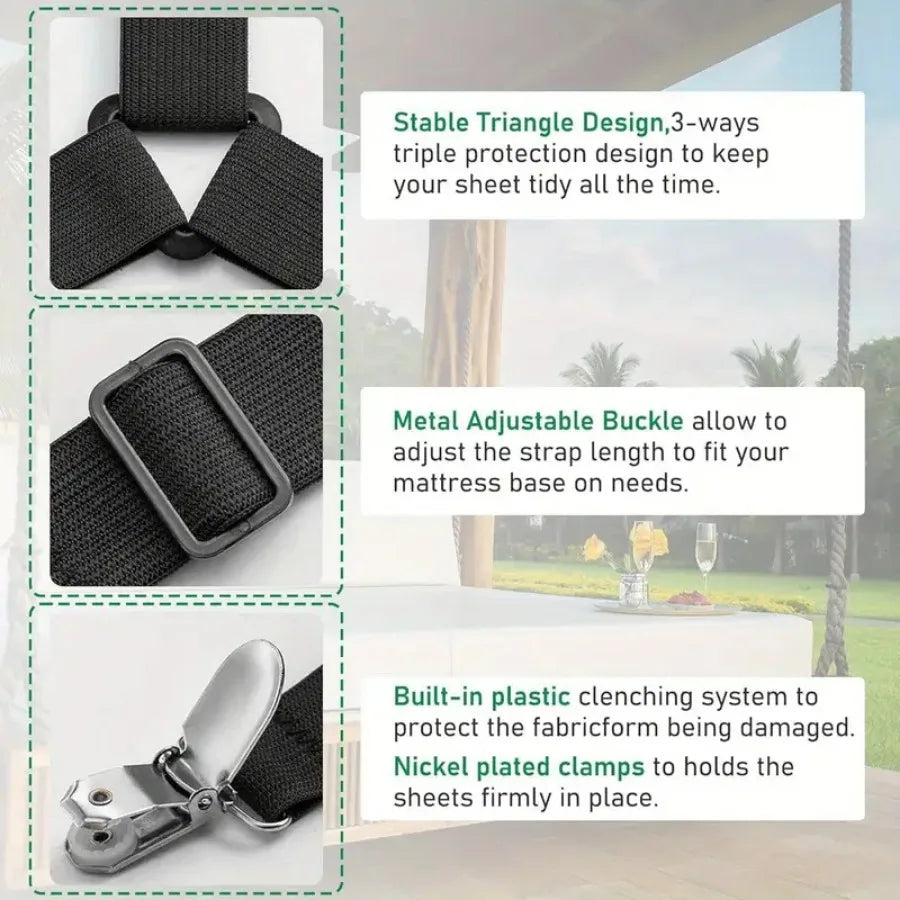 4 Piece Black Anti Slip Triangular strap for bed or table