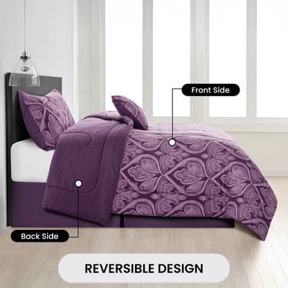 LUX Décor Reversible 5pc Comforter Set, Microfiber Bed in a Bag, Includes 1 Comforter, 2 Pillow Shams