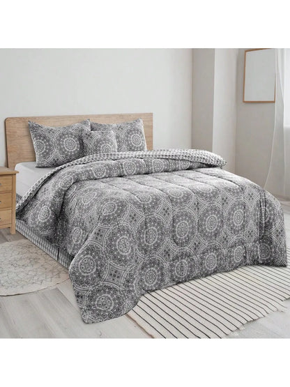 LUX Décor Reversible 5pc Comforter Set, Microfiber Bed in a Bag, Includes 1 Comforter, 2 Pillow Shams