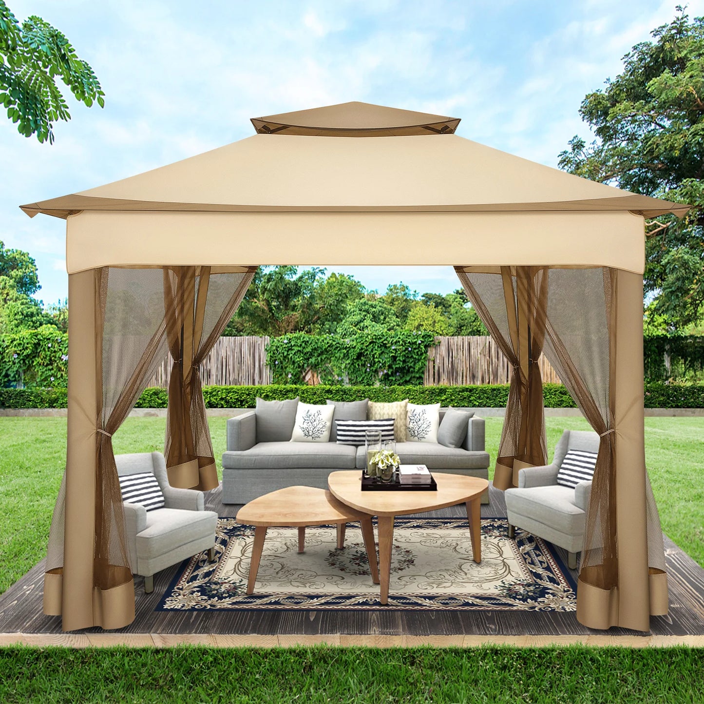 11x11ft Pop Up Gazebo Pavilion With Mosquito Netting