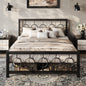 Metal Platform Bed Frame with Vintage Circular Design Headboard and Footboard, Extra Under-Bed Storage