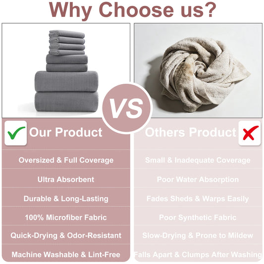 8Pcs Oversized Bath Towel Set 35"×70" Highly Absorbent & Quick-Dry