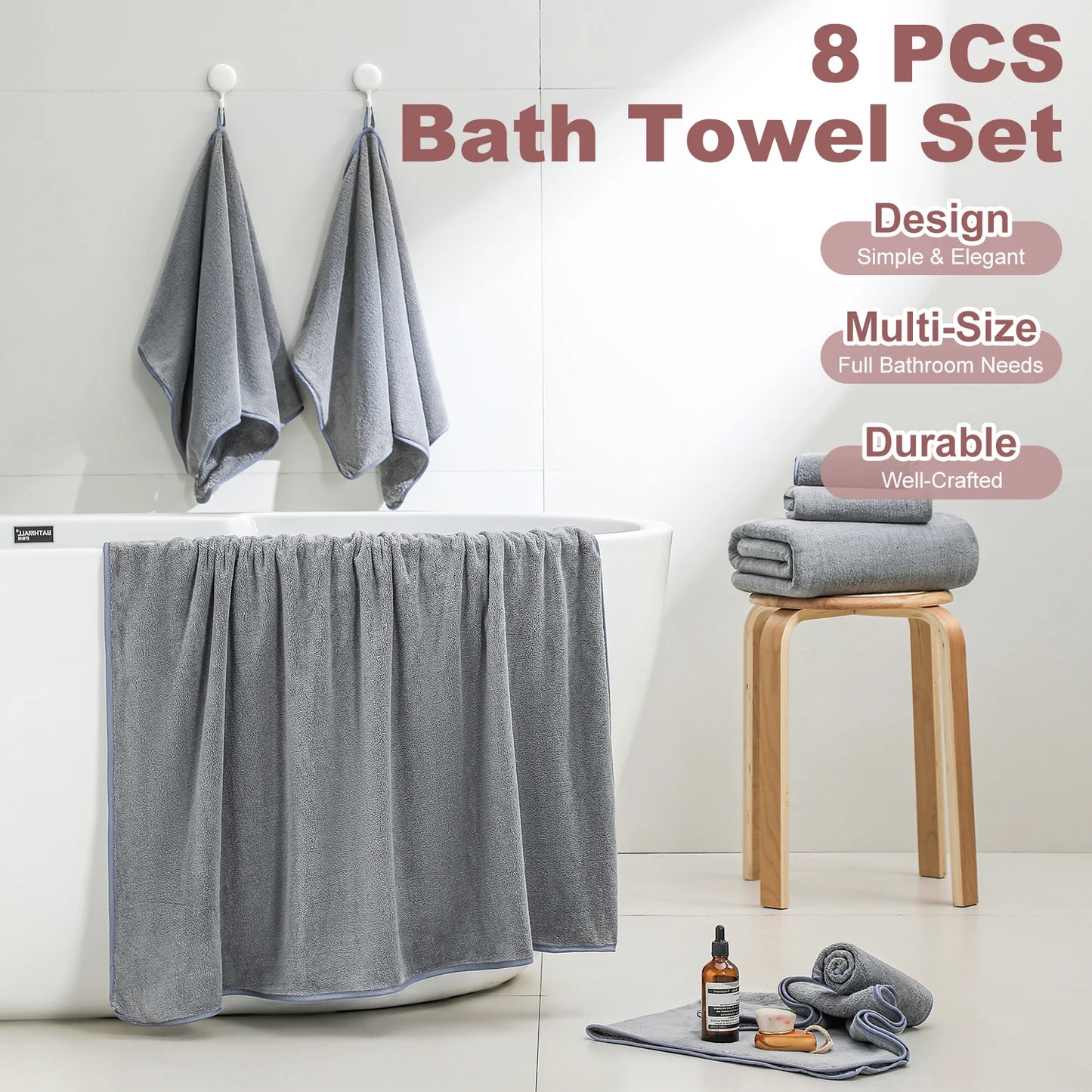 8Pcs Oversized Bath Towel Set 35"×70" Highly Absorbent & Quick-Dry
