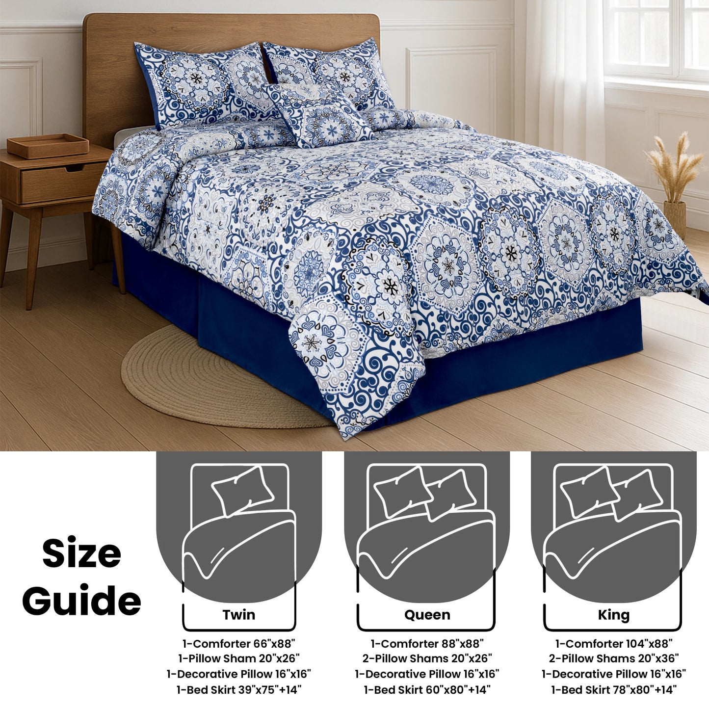 LUX Décor Reversible 5pc Comforter Set, Microfiber Bed in a Bag, Includes 1 Comforter, 2 Pillow Shams