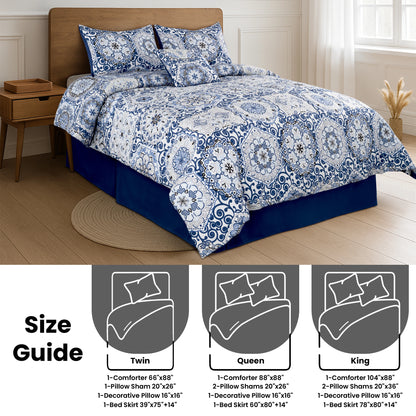 LUX Décor Reversible 5pc Comforter Set, Microfiber Bed in a Bag, Includes 1 Comforter, 2 Pillow Shams
