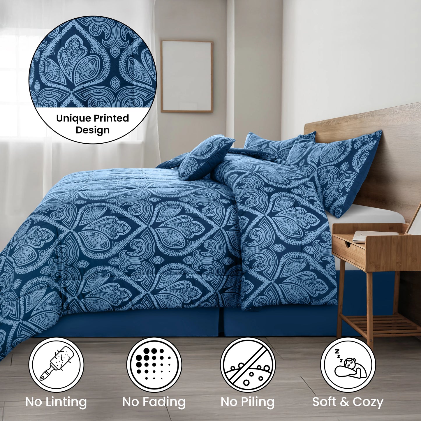 LUX Décor Reversible 5pc Comforter Set, Microfiber Bed in a Bag, Includes 1 Comforter, 2 Pillow Shams
