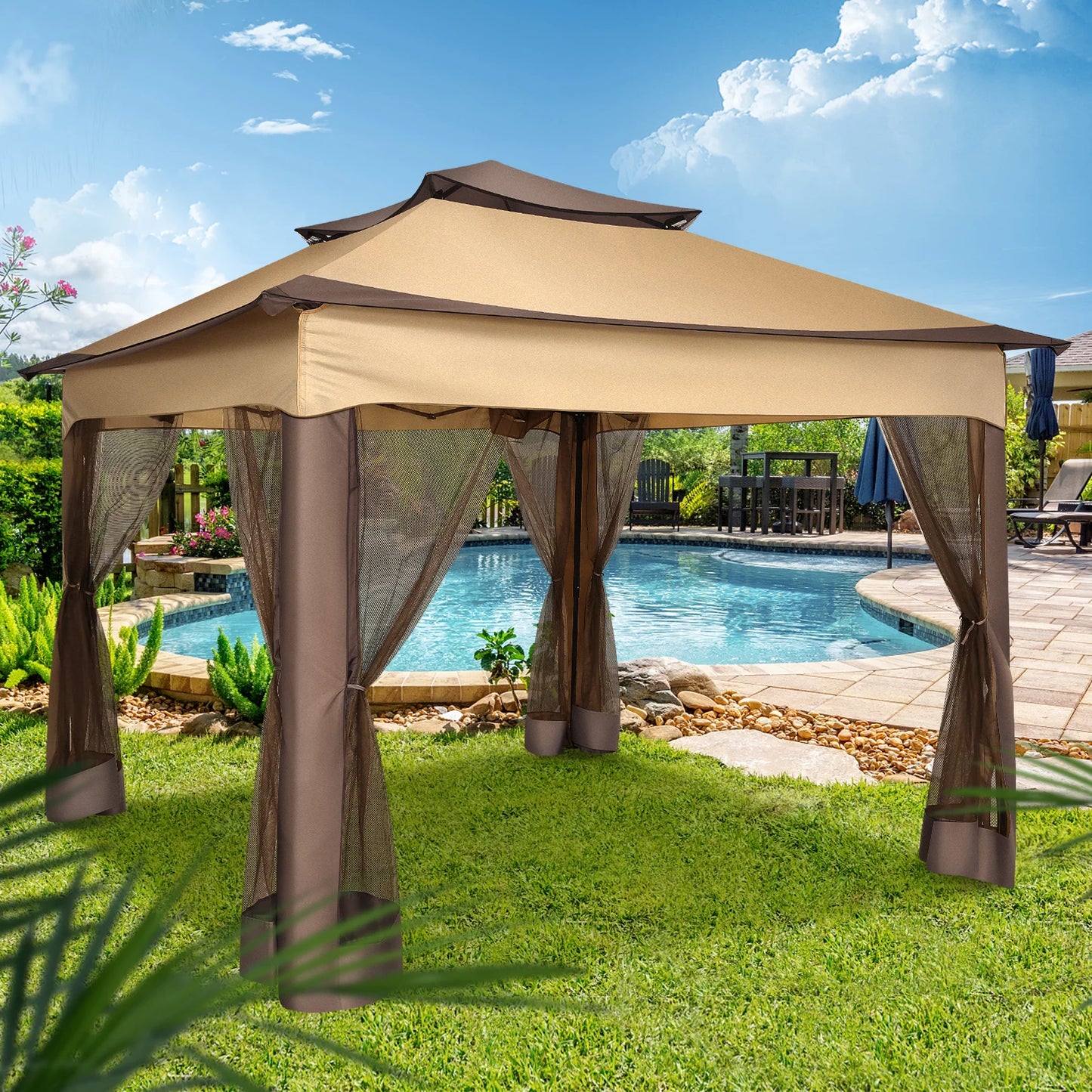 11x11ft Pop Up Gazebo Pavilion With Mosquito Netting
