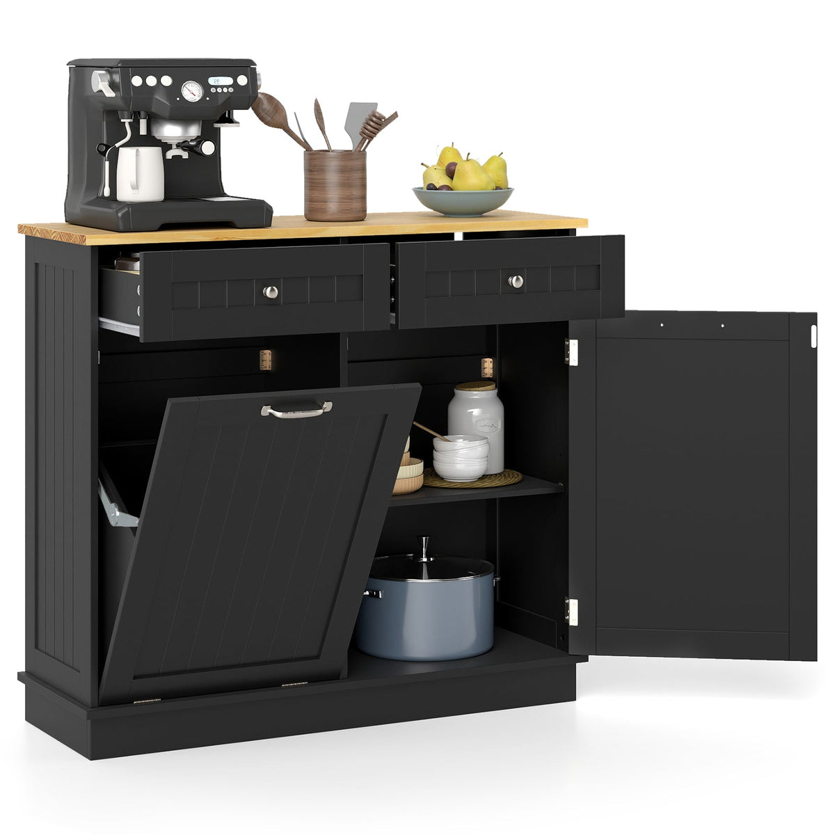 Kitchen Tilt Out Trash Cabinet with 2 Drawers and Adjustable Shelf
