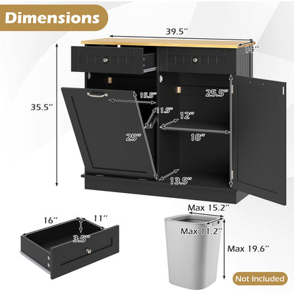 Kitchen Tilt Out Trash Cabinet with 2 Drawers and Adjustable Shelf