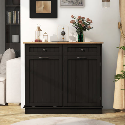 Kitchen Tilt Out Trash Cabinet with 2 Drawers and Adjustable Shelf