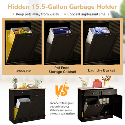 Kitchen Tilt Out Trash Cabinet with 2 Drawers and Adjustable Shelf