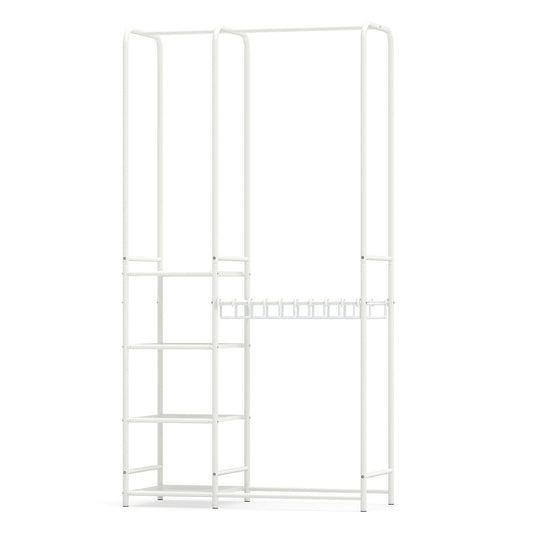 Portable Closet with Pants Hangers and 2 Hanging Rods and 4 Storage Shelves