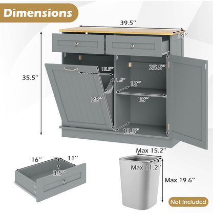 Kitchen Tilt Out Trash Cabinet with 2 Drawers and Adjustable Shelf