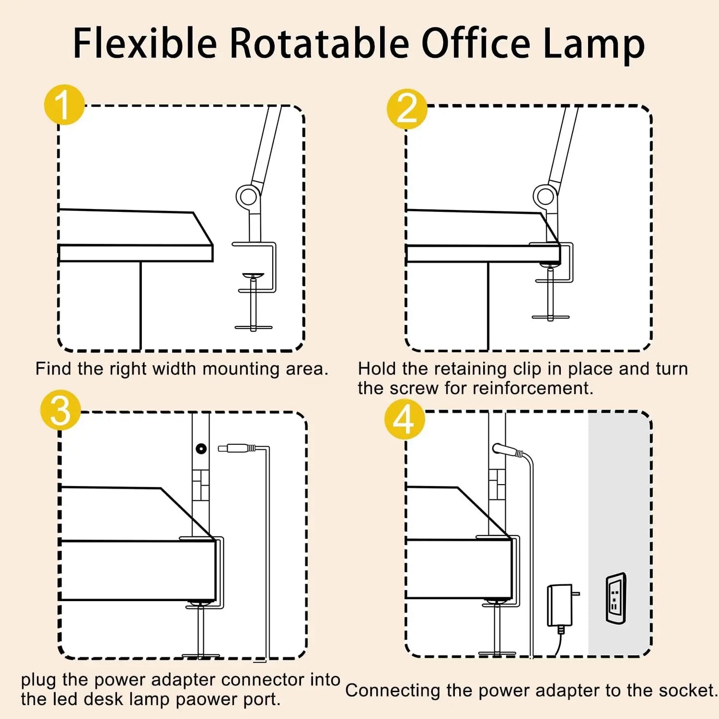 LED Desk Lamp with Clamp Flexible 4 part arm