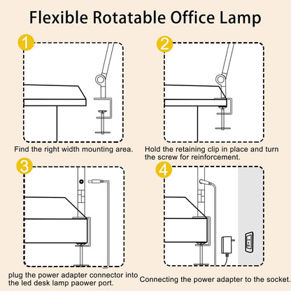 LED Desk Lamp with Clamp Flexible 4 part arm