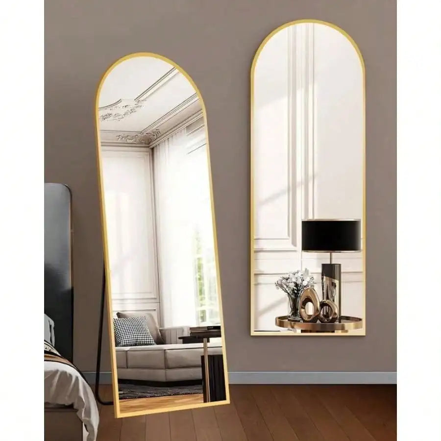 Arched Full Length Mirror Floor or Wall Mounted Gold 59x16.2 Inch