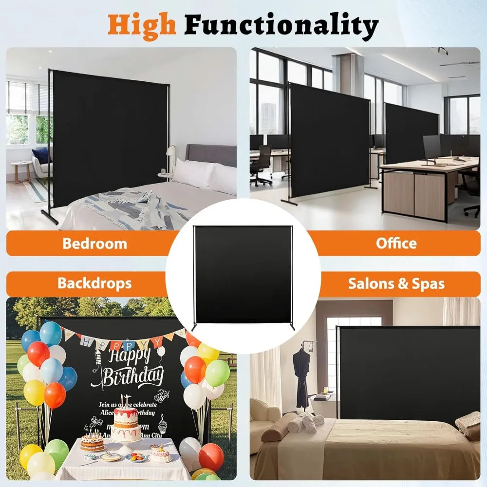 71" Adjustable Room Divider Panel, Black Fabric Privacy Screen for Office & Home Separation