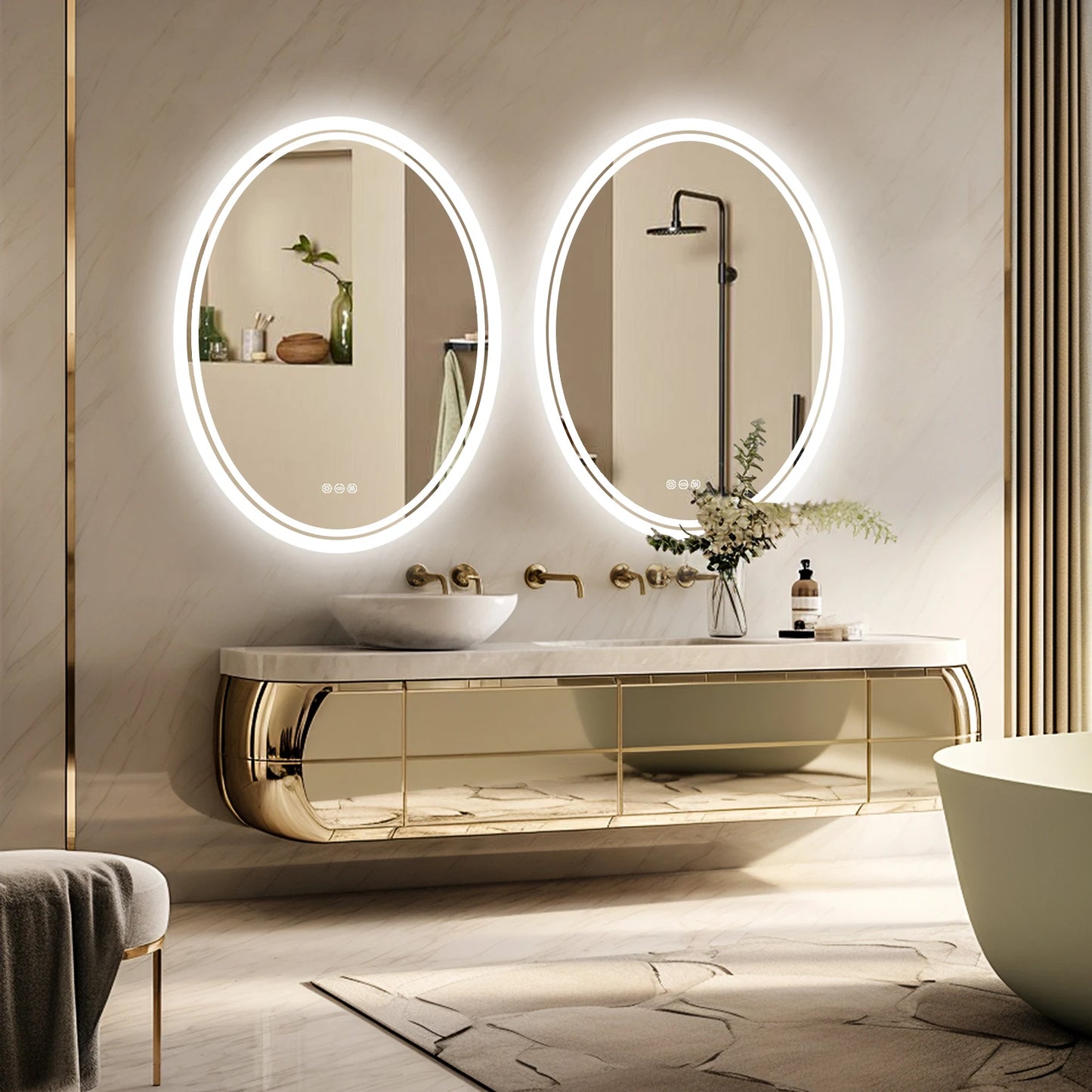 LED Bathroom Mirror Backlit Round Vanity Mirror Anti-Fog Dimmable Makeup Mirror