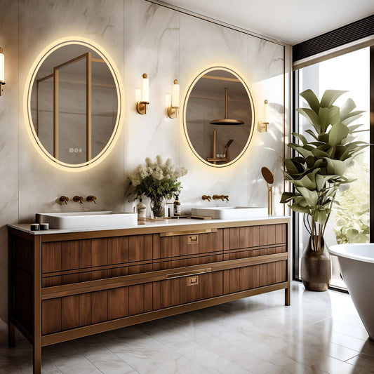LED Bathroom Mirror Backlit Round Vanity Mirror Anti-Fog Dimmable Makeup Mirror