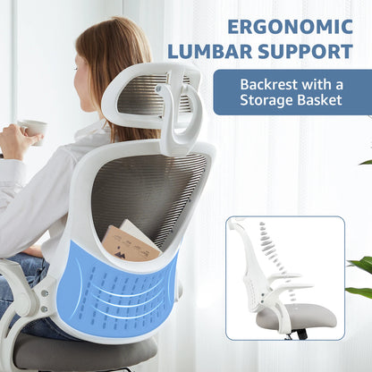 Mesh Ergonomic Office Computer Desk Chair with Flip-up Arms & Adjustable Headrests