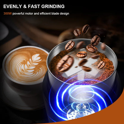 Professional Coffee Grinder with Removable Stainless Steel Cup Coffee Beans Grinder for Spices Herb Grain Mill for Kitchen 300W