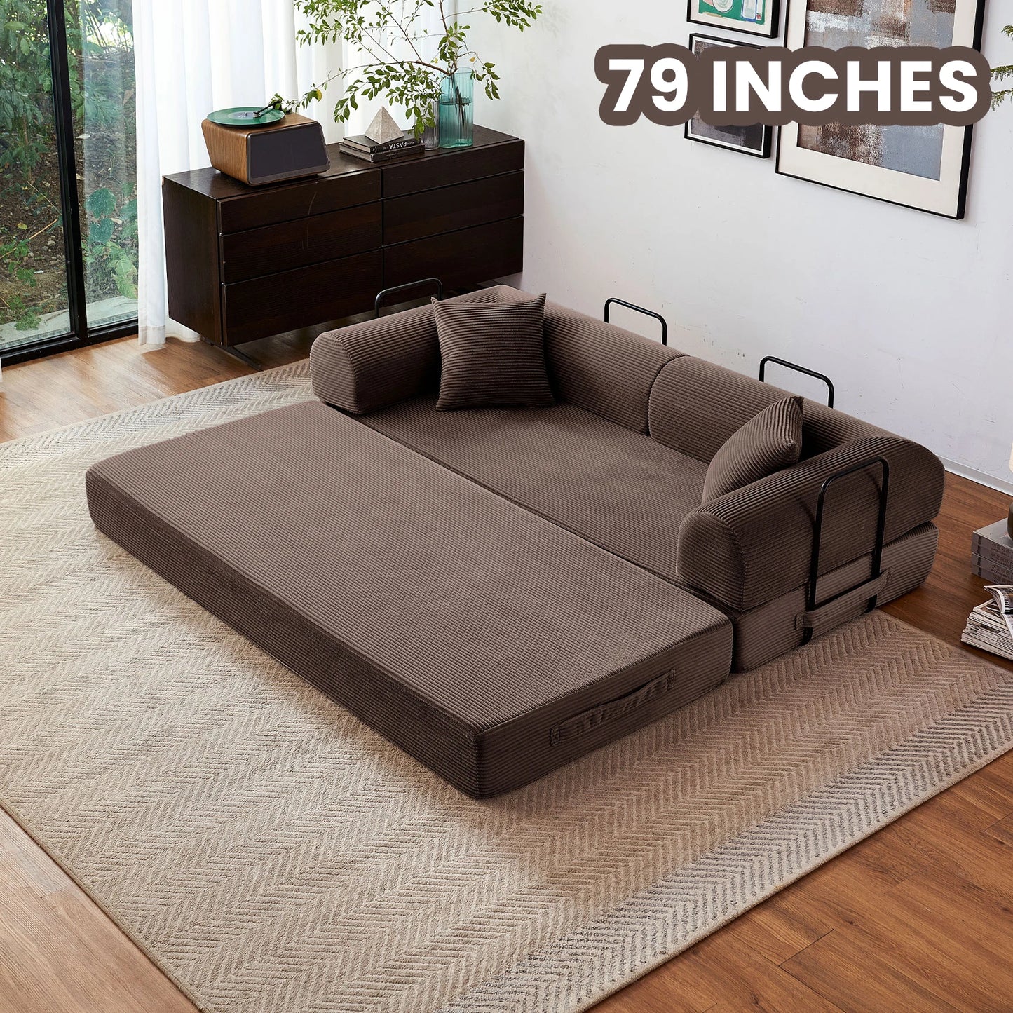 79'' Boneless Couch Foldable Convertible Futon Sleeper Sofa Bed
