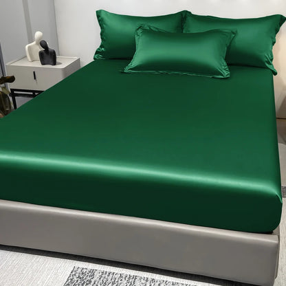 1 Simple Modern Satin Solid Color Fitted Sheet Ice Silk Bedspread