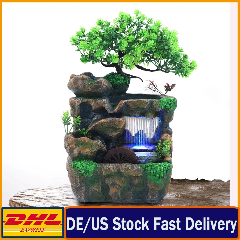 Indoor Room Fountain Waterfall with Color Changing LED Lighting