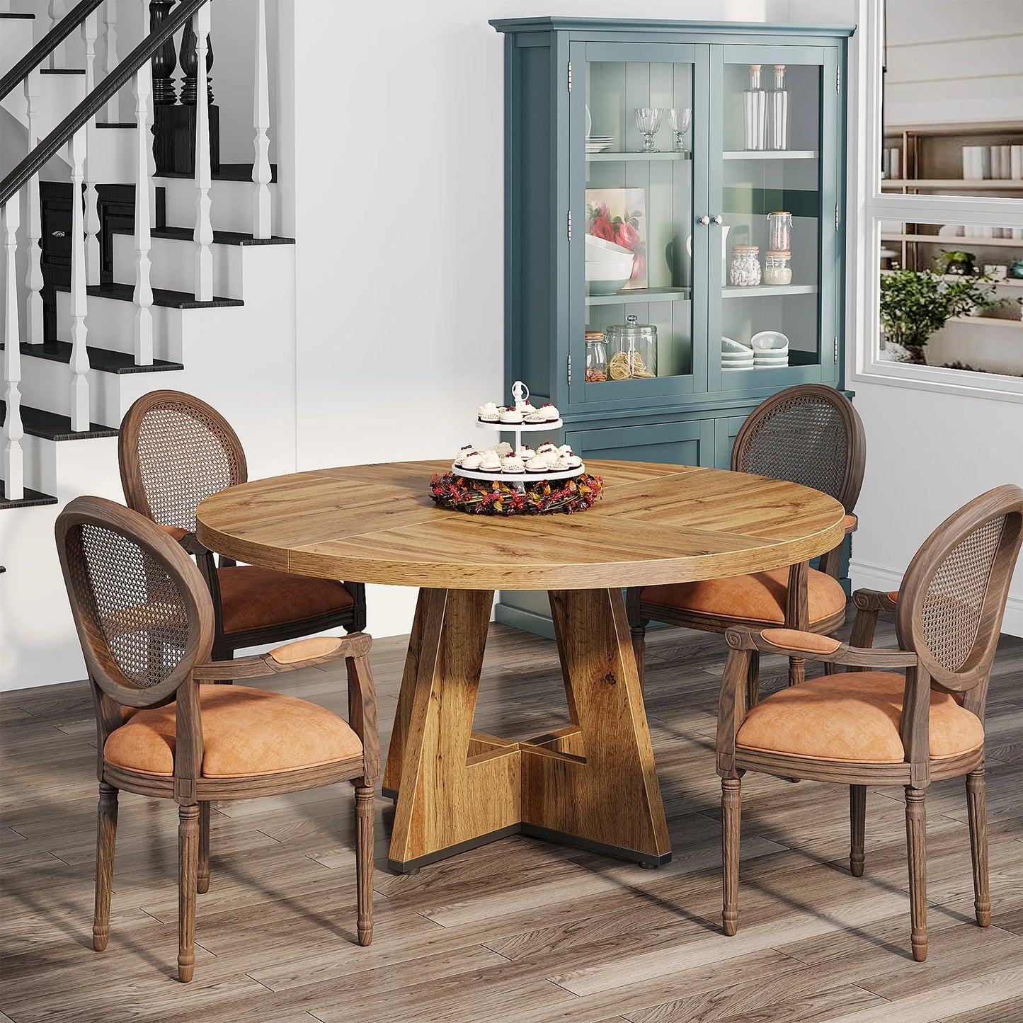 Round Beautiful Wood Dining Table for 4